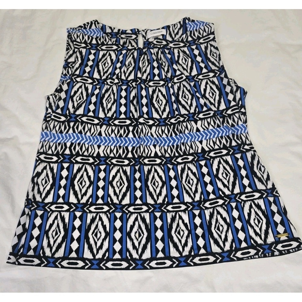 Calvin‎ Klein Women's XL Sleeveless Blouse Blue/Black/White